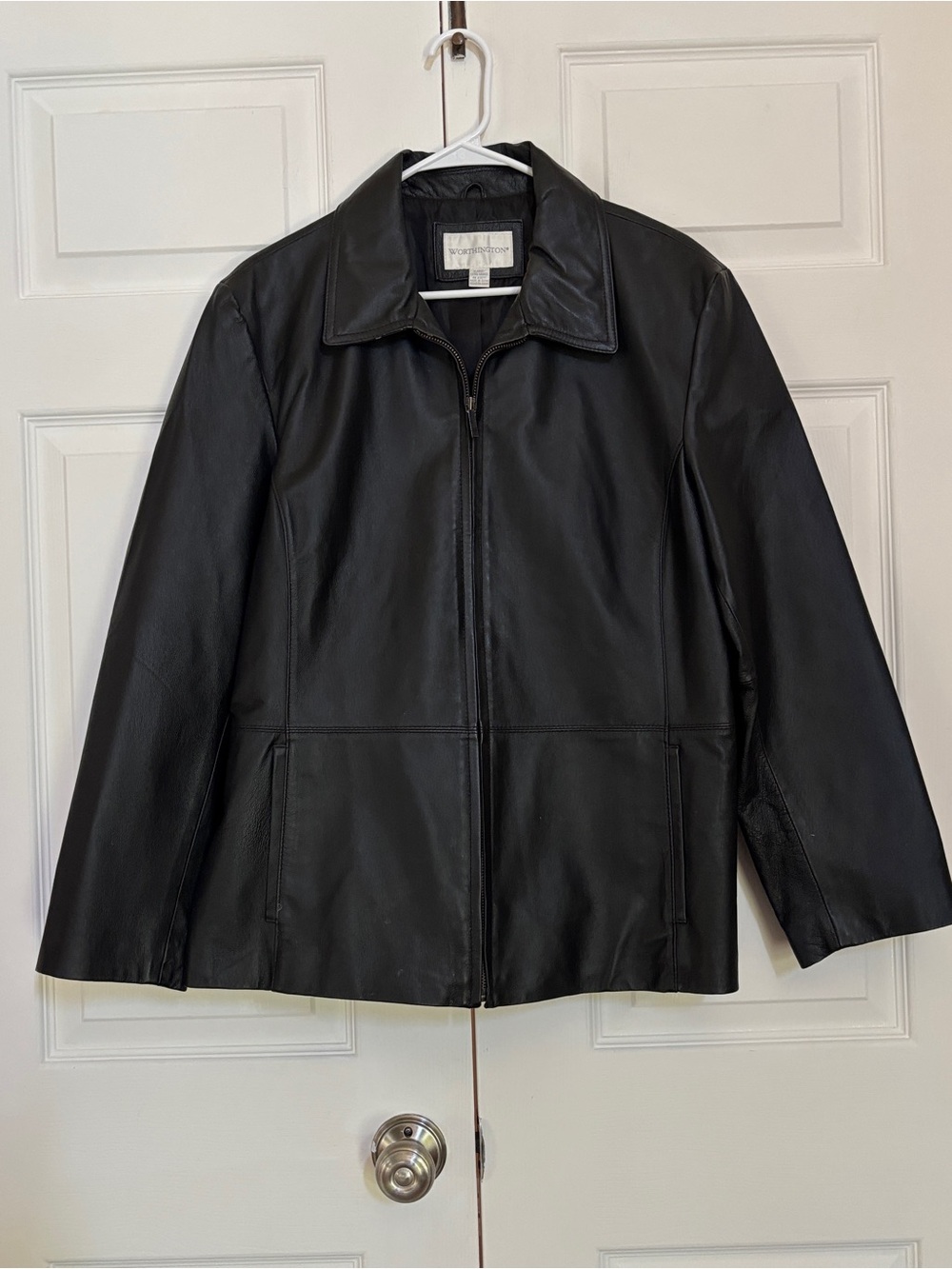 Worthington Women’s XL Black Genuine Leather Zip Front Jacket Coat